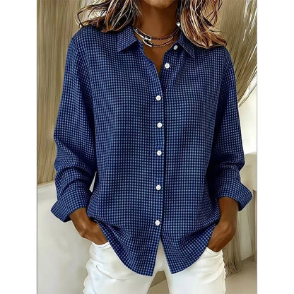 Women’s Relaxed Fit Gingham Button-Up Shirt – Casual Long Sleeve Collared Blouse