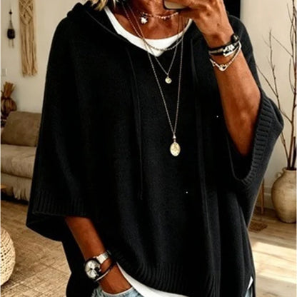 Oversized Knit Hoodie with Drawstring