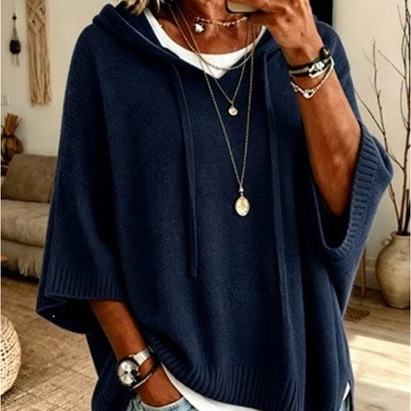 Oversized Knit Hoodie with Drawstring