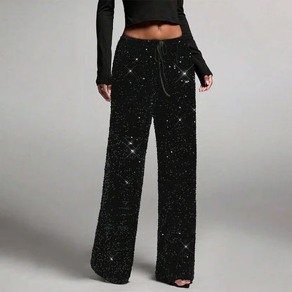 👖Women's Sequin Sparkle Elastic Waist Straight-Leg Pants