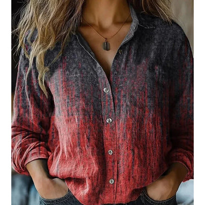 Women's Vintage Print Button Down Shirt – Casual Long Sleeve Relaxed Fit Blouse
