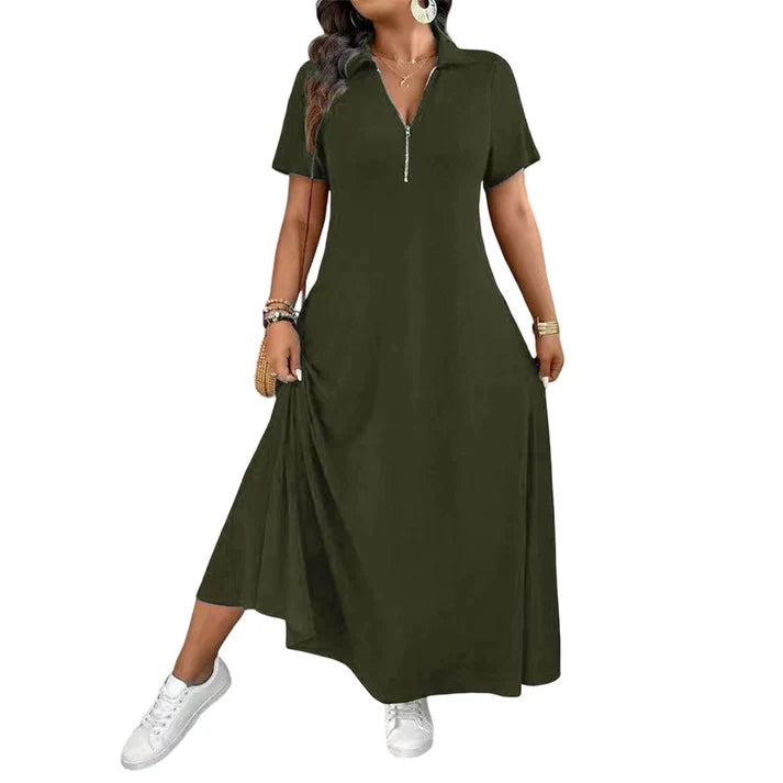 Women's Casual Solid Color Zipper Maxi Dress