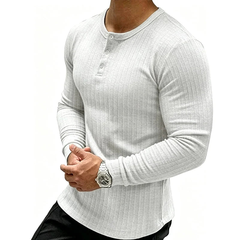Men’s Slim Fit Ribbed Henley Shirt | Long Sleeve Muscle Fit