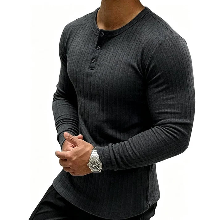 Men’s Slim Fit Ribbed Henley Shirt | Long Sleeve Muscle Fit