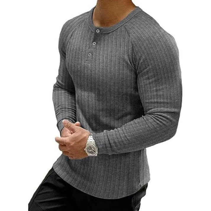 Men’s Slim Fit Ribbed Henley Shirt | Long Sleeve Muscle Fit