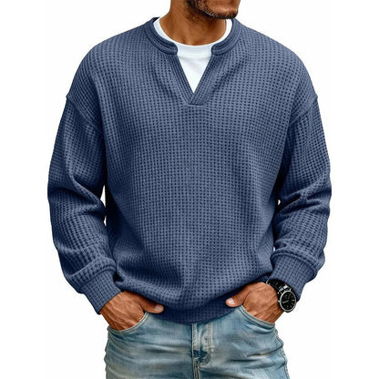 Men's Layered Comfort Waffle Knit Pullover – Soft Thermal Long Sleeve Sweater