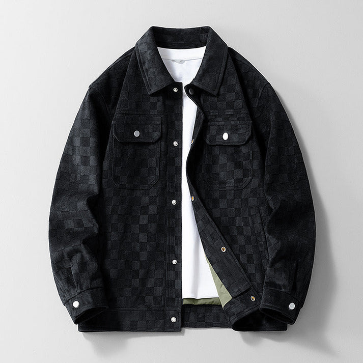 Men's Faux Suede Checkerboard Jacket