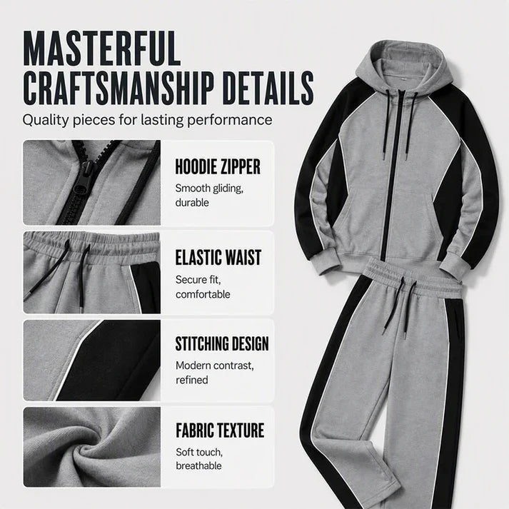 ✨ Easy Everyday Comfort | Men's Color-Block Zip-Up Hoodie & Sweatpants 2-Piece Set