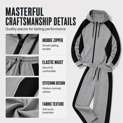 ✨ Easy Everyday Comfort | Men's Color-Block Zip-Up Hoodie & Sweatpants 2-Piece Set