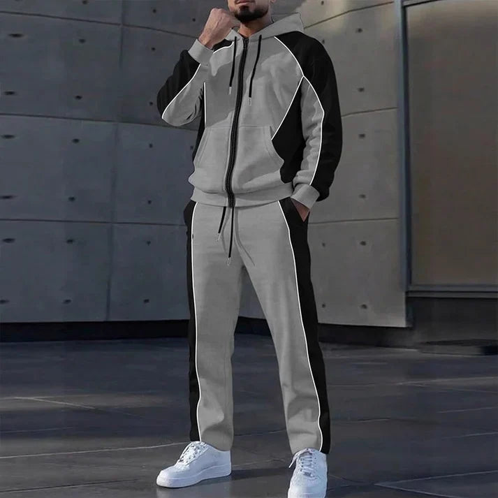 ✨ Easy Everyday Comfort | Men's Color-Block Zip-Up Hoodie & Sweatpants 2-Piece Set