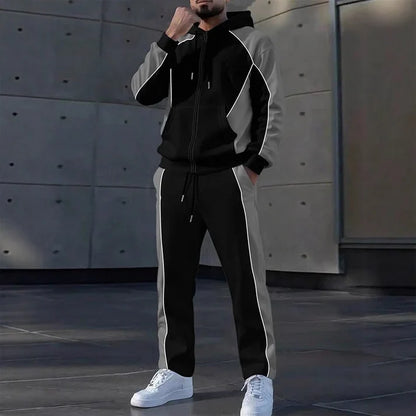 ✨ Easy Everyday Comfort | Men's Color-Block Zip-Up Hoodie & Sweatpants 2-Piece Set