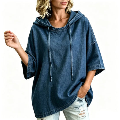 Women's Casual Loose Denim Hoodie – Relaxed Comfort & Effortless Autumn Style