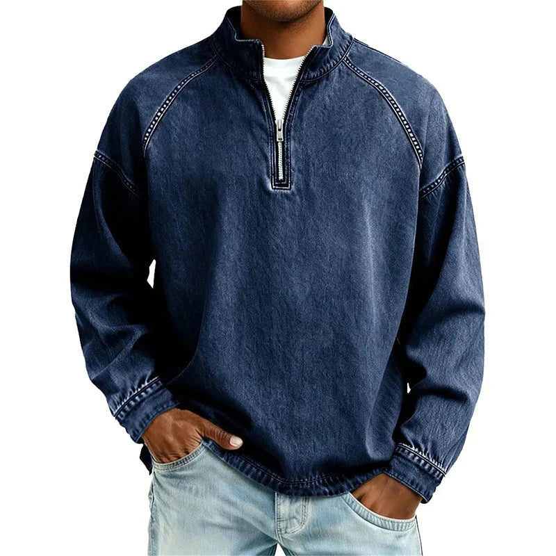 Men's Quarter-Zip Denim Pullover