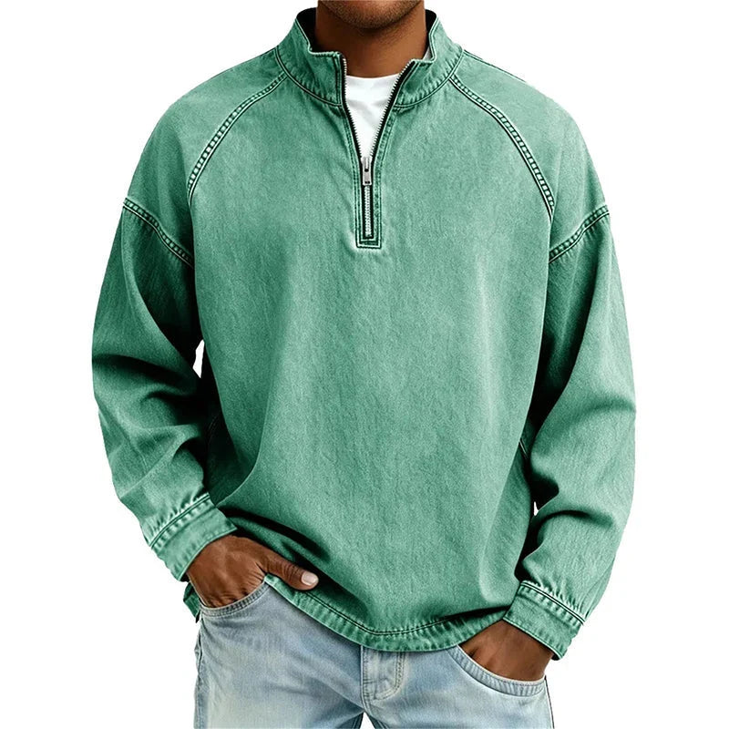 Men's Quarter-Zip Denim Pullover