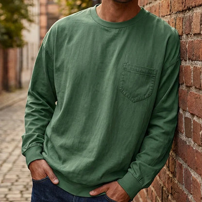 Men's Loose Fit Long Sleeve Pocket T-Shirt – Soft Cotton Blend Casual Tee for Everyday Wear