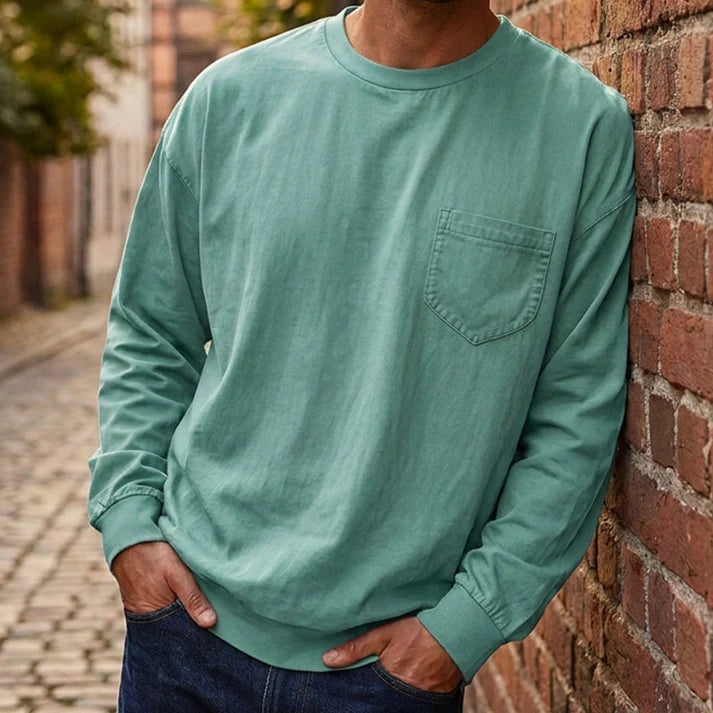 Men's Loose Fit Long Sleeve Pocket T-Shirt – Soft Cotton Blend Casual Tee for Everyday Wear