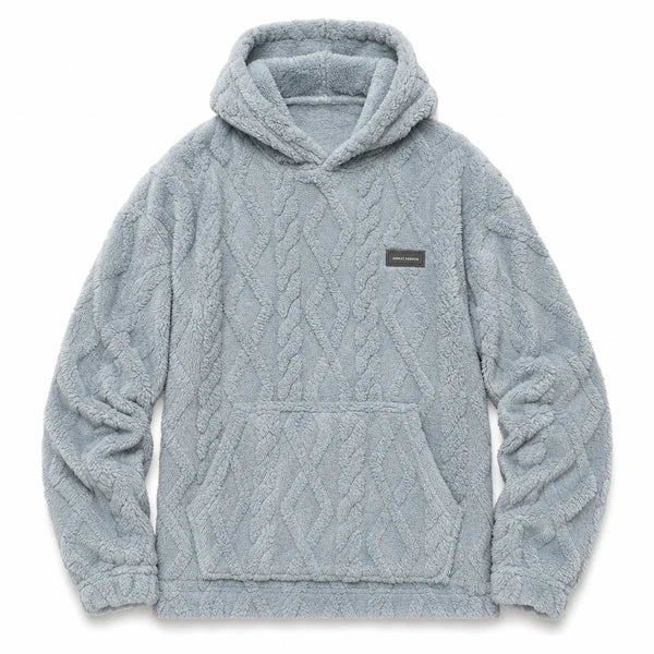Men's Winter Fleece Lined Hoodie Jacquard Pattern Long Sleeve Pullover Sweatshirt for Casual Outdoor Wear
