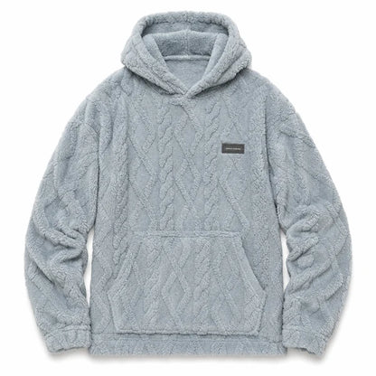Men's Winter Fleece Lined Hoodie Jacquard Pattern Long Sleeve Pullover Sweatshirt for Casual Outdoor Wear