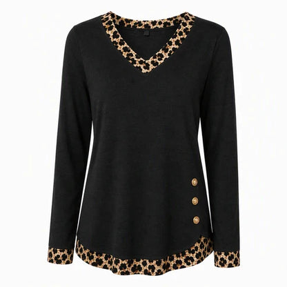 Women's Casual V-Neck Long Sleeve Knit Top with Side Button Detail