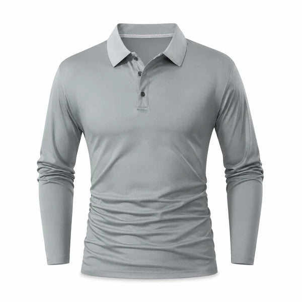 🍂 Men’s Long Sleeve Knit Polo Shirt – Breathable Soft-Knit Business Casual Top for Fall | Office, Weekend & Everyday Wear